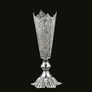 Decorative Persian Filigree Silver-Coated Trumpet Vase, Featuring the Nazanin Design for a Refined and Elegant Look