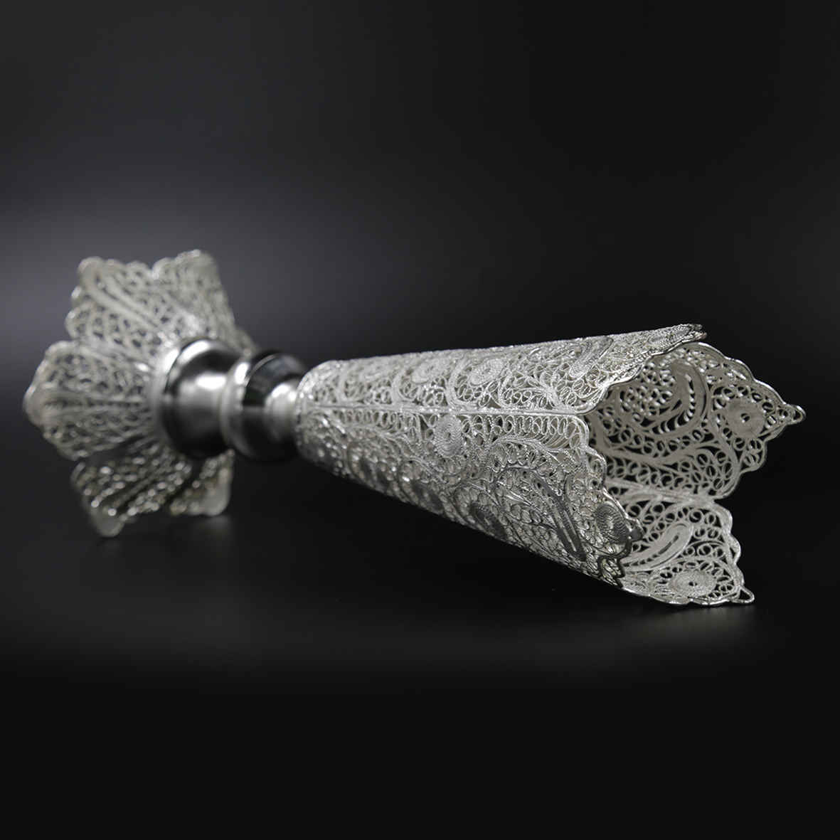 Decorative Persian Filigree Silver-Coated Trumpet Vase, Featuring the Nazanin Design for a Refined and Elegant Look