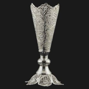 Decorative Persian Filigree Silver-Coated Trumpet Vase, Featuring the Tina Design for an Elegant Home Accent