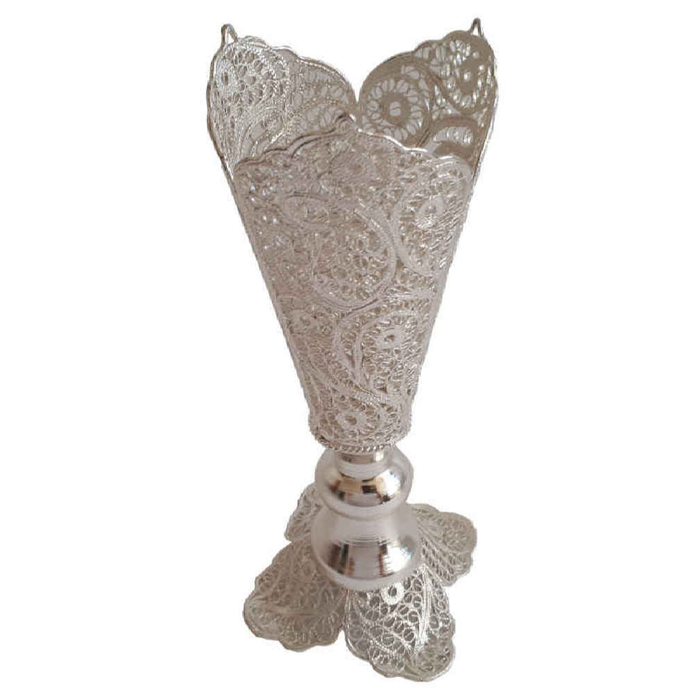 Decorative Persian Filigree Silver-Coated Trumpet Vase, Featuring the Tina Design for an Elegant Home Accent