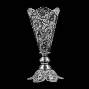 Decorative Persian Filigree Silver-Coated Trumpet Vase, Featuring the Yasin Design for an Artistic Decorative Piece