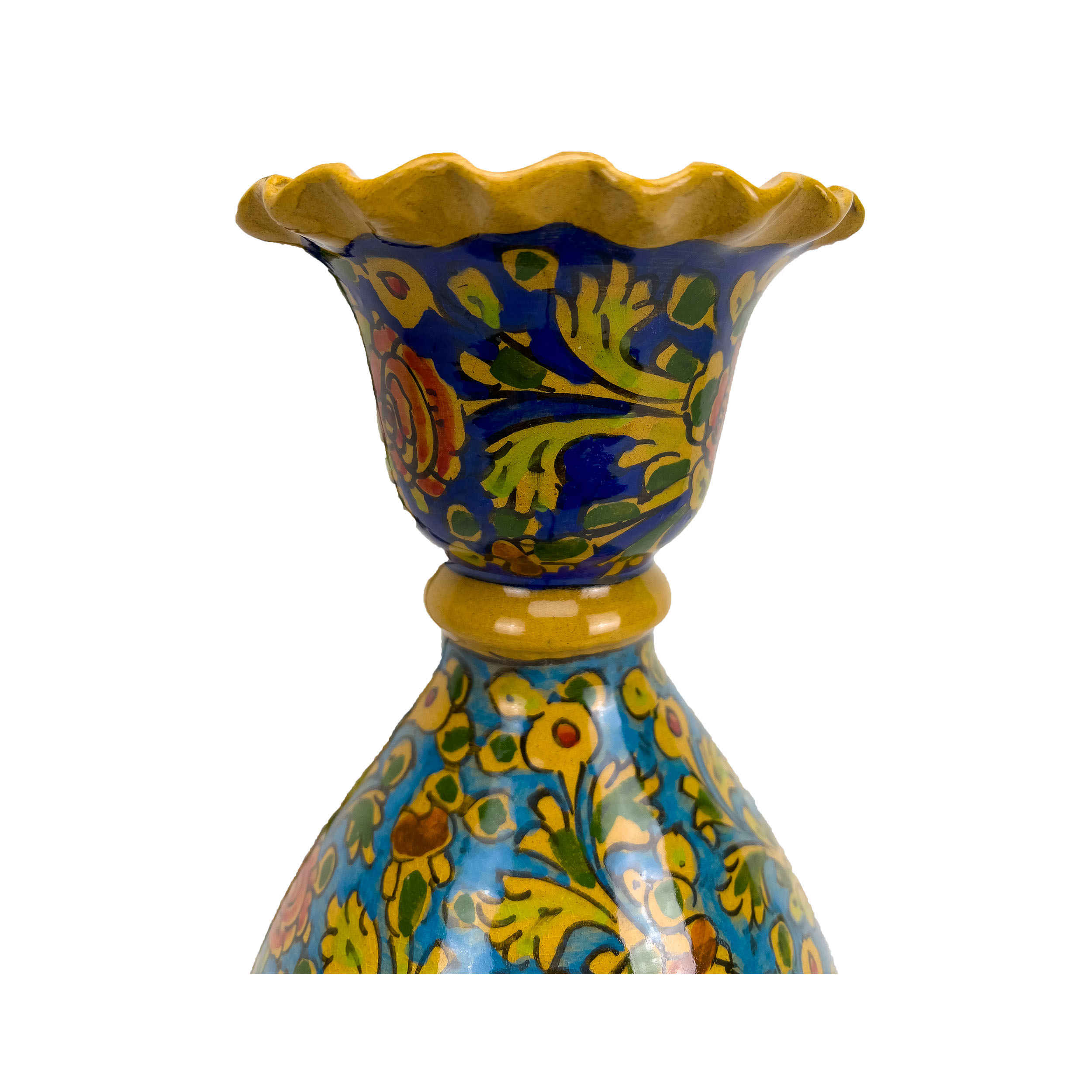 Traditional Persian Pottery Vase with a Hand-Painted Gol-o-Morgh Pattern, Perfect for Single Stem Displays