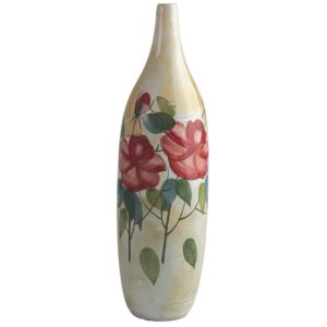 Handcrafted Decorative Bud Pottery Vase, Hand-Painted with a Classic Floral Design for Timeless Appeal