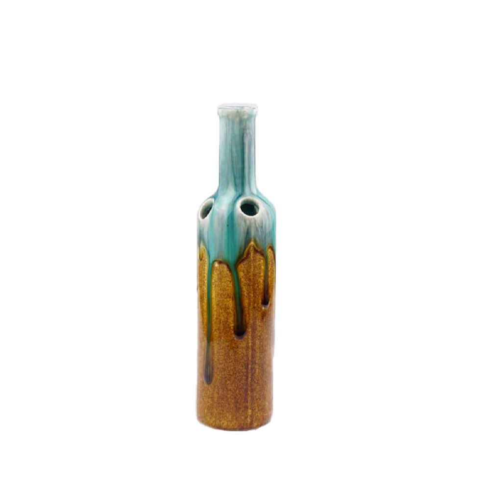 Single Stem Pottery Vase with a Drip Glaze Design, Handcrafted for a Decorative and Artistic Display