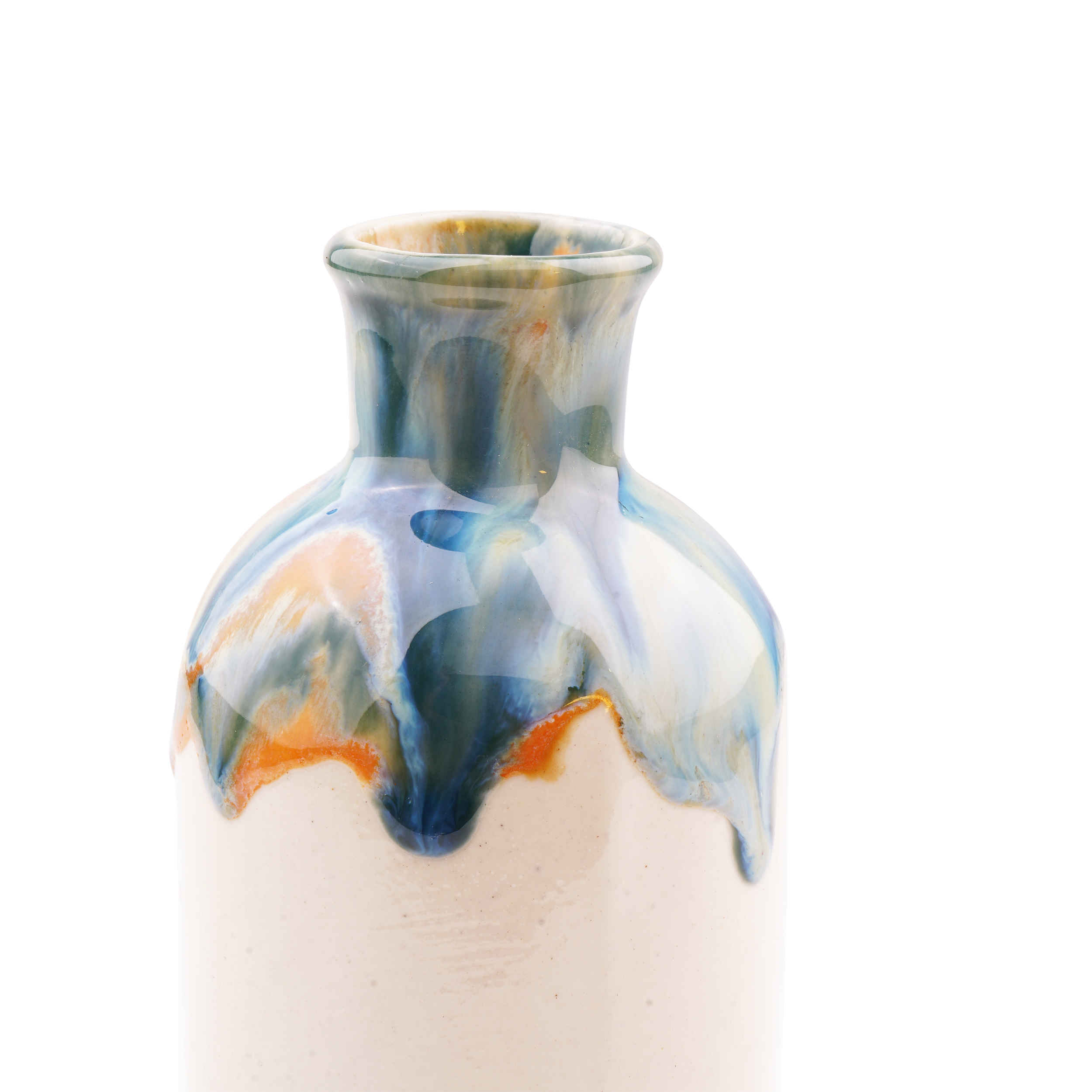 Handcrafted Decorative Bud Pottery Vase with a Drip Glaze Design, Featuring the Taranom Model for a Modern Boho Look