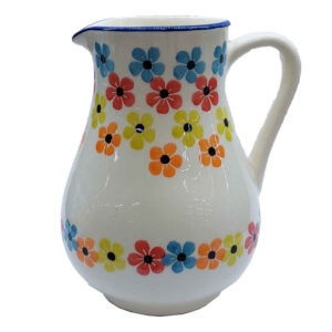 Handcrafted Pottery Pitcher – Golbarg White Floral Design