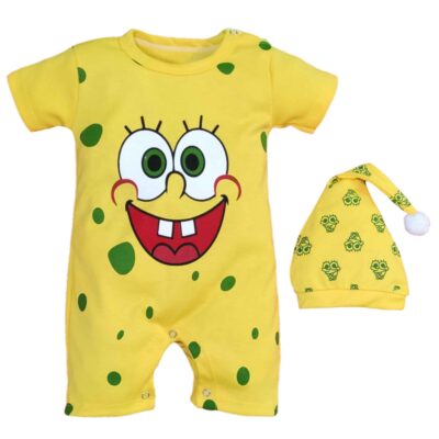 Newborn Short Sleeves Onesie & Hat Set Model SpongeBob