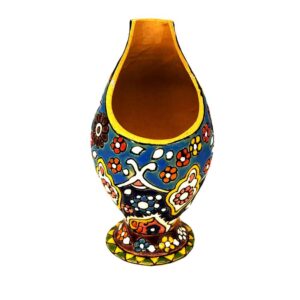 Handcrafted Persian Pottery Pen Holder for Desk – Minakari Enameled, Floral