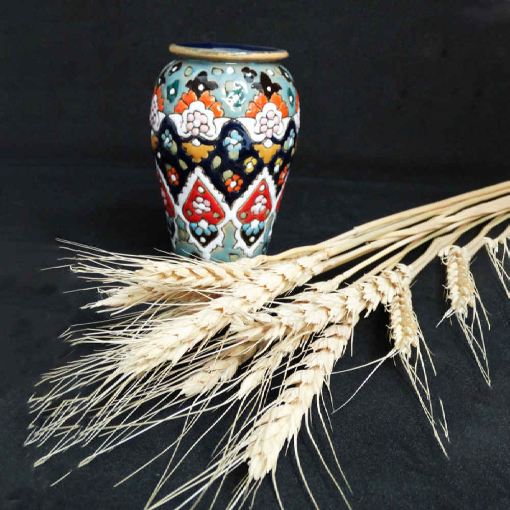 Traditional Flair – Handcrafted Pottery Holder with Persian Enamel Work