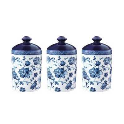 Fleur Cruet Porcelain Kitchen Canister Set for Dry Food Storage - 3-Piece