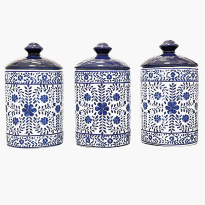 Papillon Porcelain Kitchen Canister Set for Dry Food Storage - 3-Piece