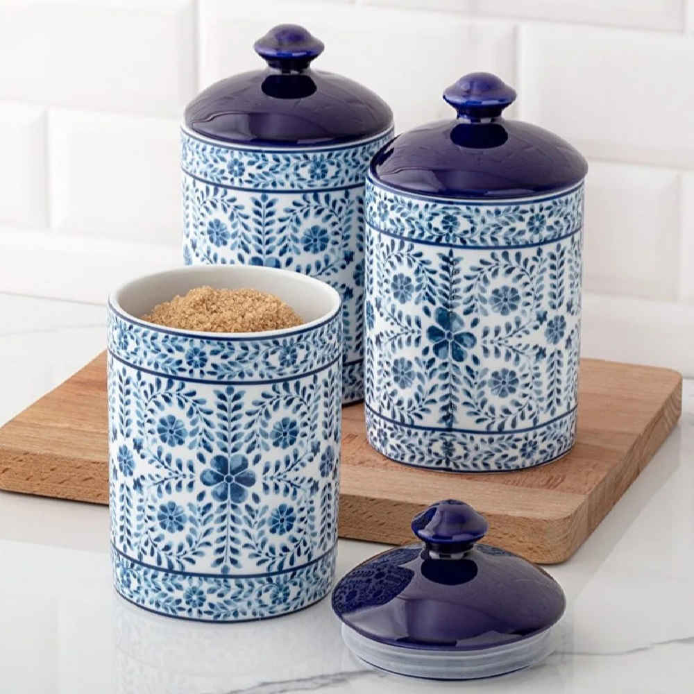 Porcelain Canister Jar for Kitchen Model Papillon ‌Set of 3