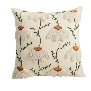 Punch Needle Cushion Cover – Embroidered White Chamomile Design