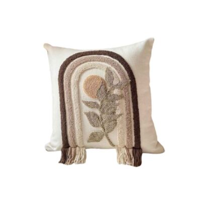 Punch Needle Cushion Cover - Embroidered Cotton Fabric & Rainbow Design