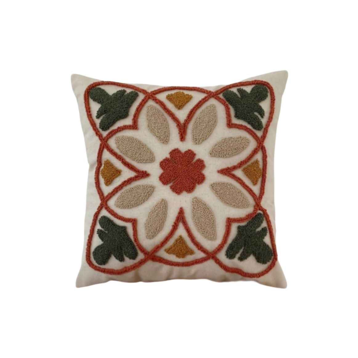Punch Needle Cushion Cover – Embroidered Cotton Fabric & Traditional Design