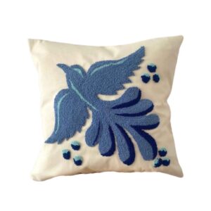 Punch Needle Cushion Cover – Embroidered Cotton Fibers & Bird Design