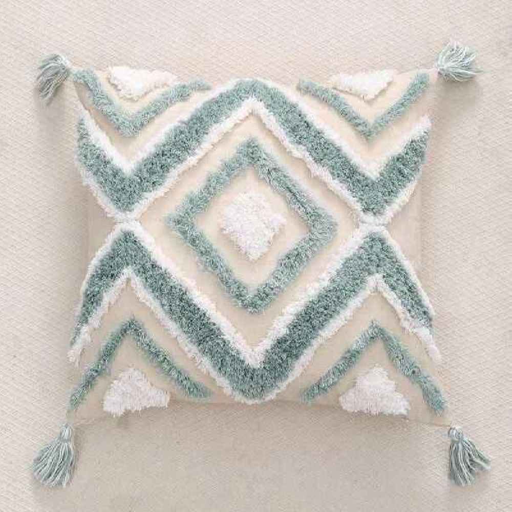 Punch Needle Cushion Cover – Embroidered Geometric Pattern Hamon