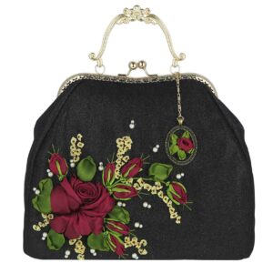 Ribbon Embroidery Clutch Handbag – Velvet with Sara Design