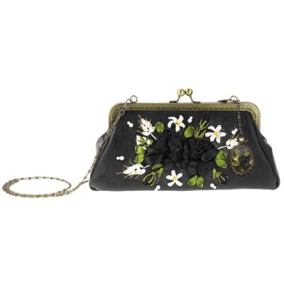 Ribbon Embroidery Clutch Handbag - Velvet with Niaz Design