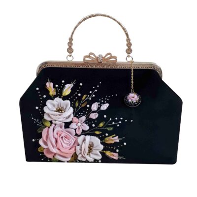 Ribbon Embroidery Clutch Handbag - Velvet with Aviz Design