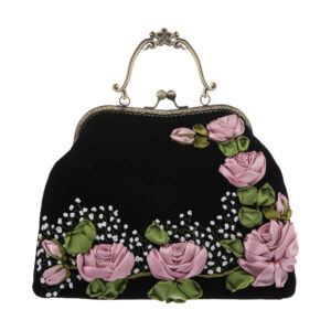 Ribbon Embroidery Clutch Handbag – Velvet with Nasrin Design