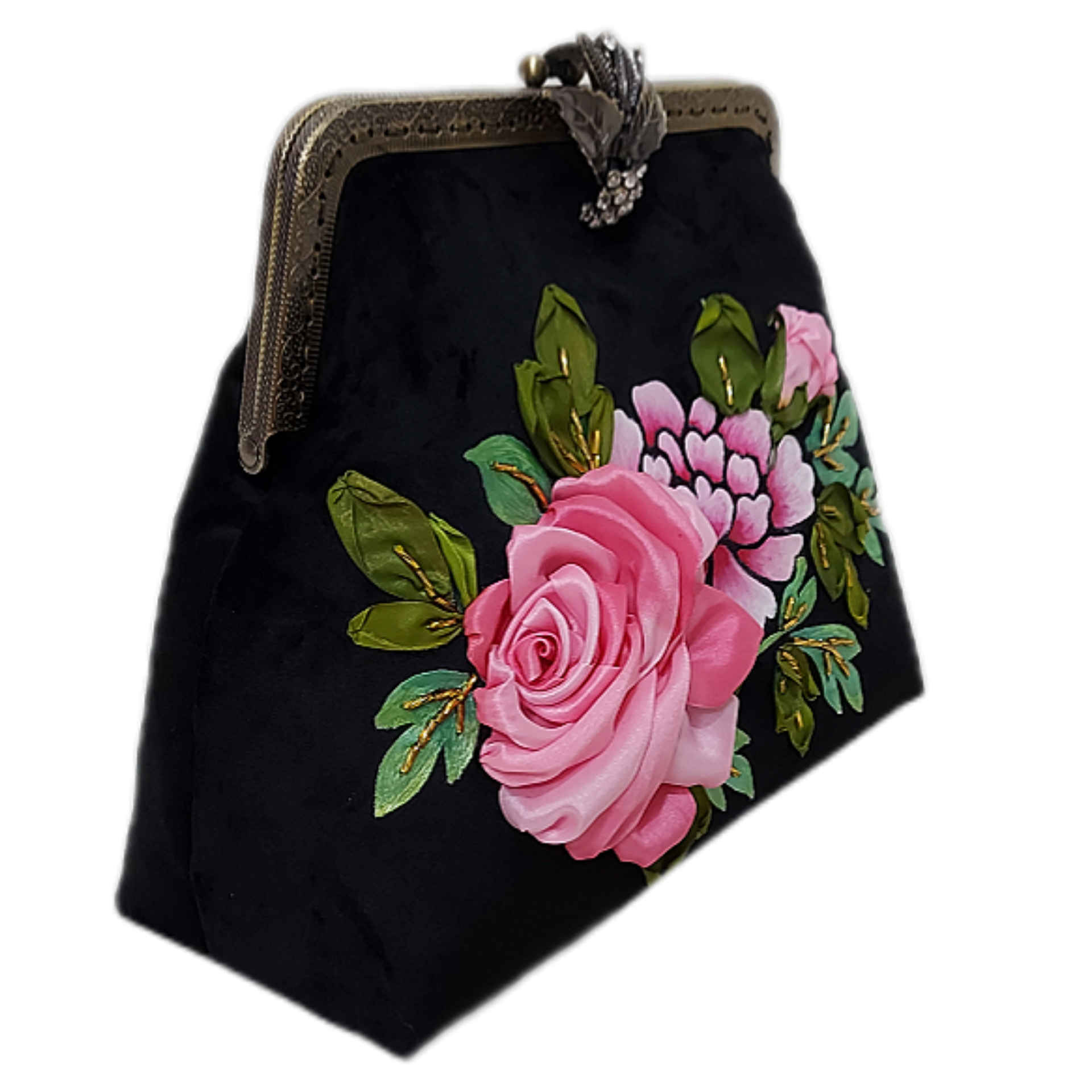 Ribbon Embroidery Clutch Handbag – Velvet with Navazesh Design