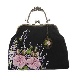 Ribbon Embroidery Clutch Handbag – Velvet with Reyhan Design