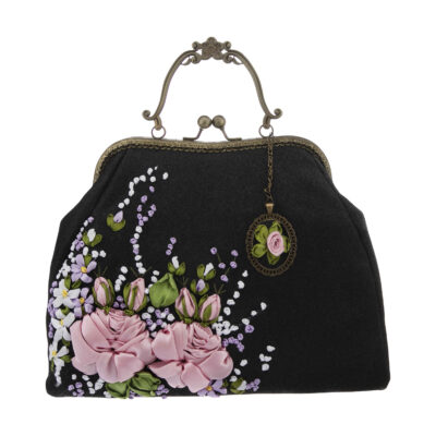 Ribbon Embroidery Clutch Handbag - Velvet with Reyhan Design
