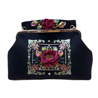 Ribbon Embroidery Clutch Handbag - Velvet with Samira Design