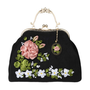 Ribbon Embroidery Clutch Handbag – Velvet with Tiara Design