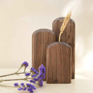 Set of Three Handcrafted Decorative Wooden Single Stem Vases, Making an Aesthetic Gift for Art and Nature Lovers