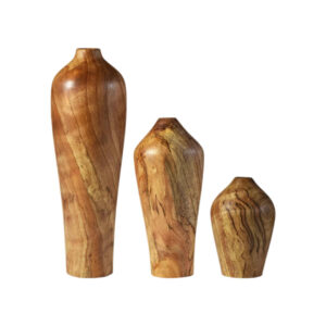 Set of Three Handcrafted Decorative Wooden Vases, Made from Natural Solid Wood with the Melanie Design for a Refined Look