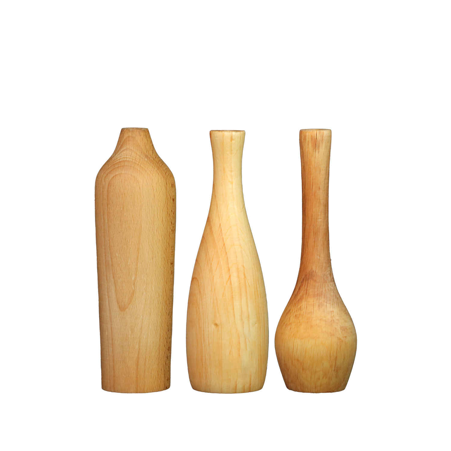 Set of Three Handmade Decorative Wooden Mini Flower Vases, Crafted from Natural Solid Wood for a Rustic Feel