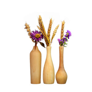 Set of Three Handmade Decorative Wooden Mini Flower Vases, Crafted from Natural Solid Wood for a Rustic Feel