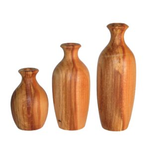Set of Three Handcrafted Decorative Wooden Vases, Made from Natural Solid Wood with the Roya Design for Elegant Styling