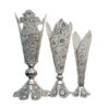 Set of Three Decorative Persian Filigree Silver-Coated Trumpet Vases, Featuring the Shima Design for a Coordinated Display