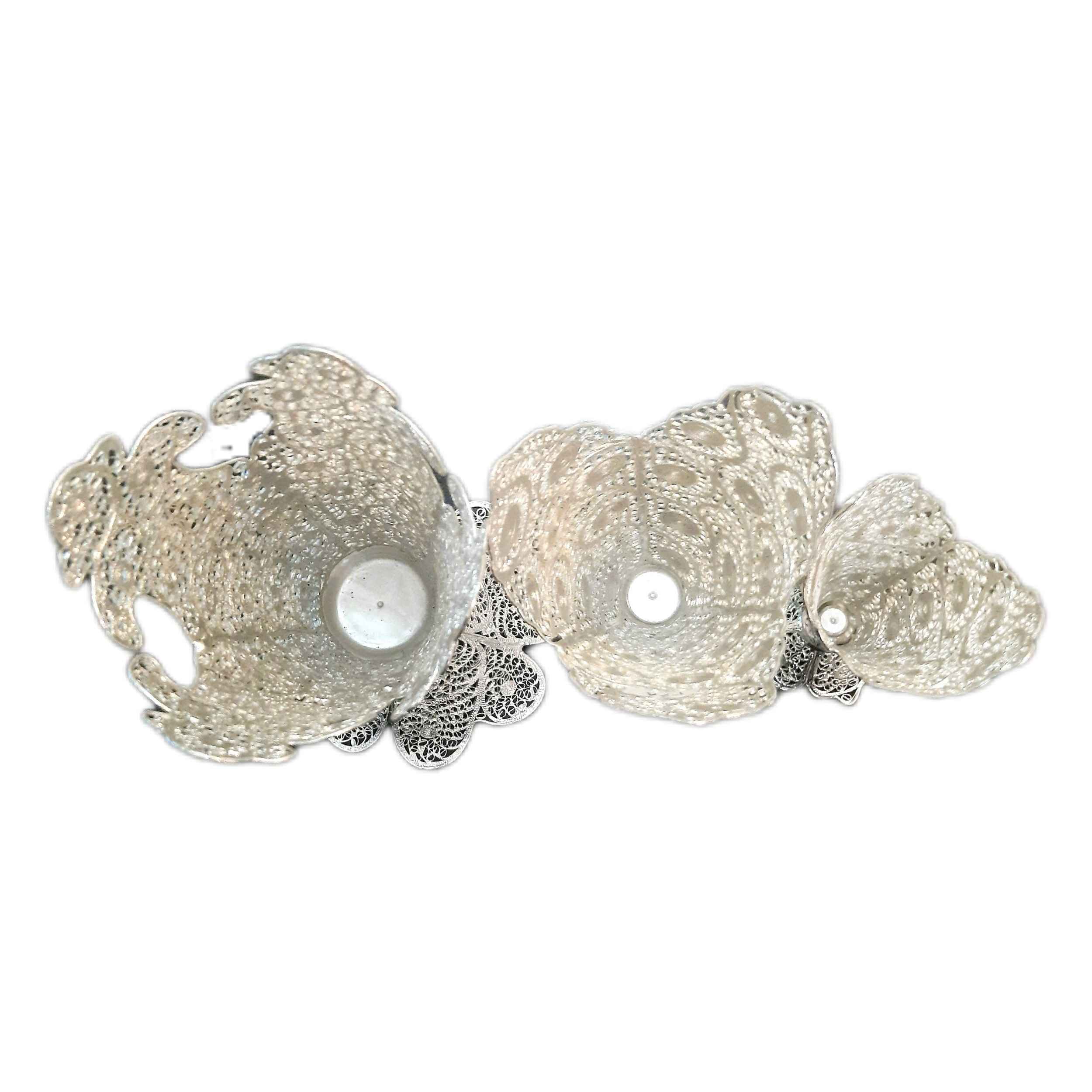 Set of Three Decorative Persian Filigree Silver-Coated Trumpet Vases, Featuring the Shima Design for a Coordinated Display