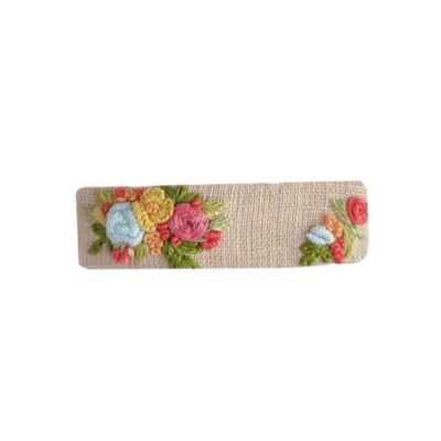 Cute Rectangular Snap Hair Clips with Flower Design – Hand-Embroidered Cotton Hair Accessories, Set of 2