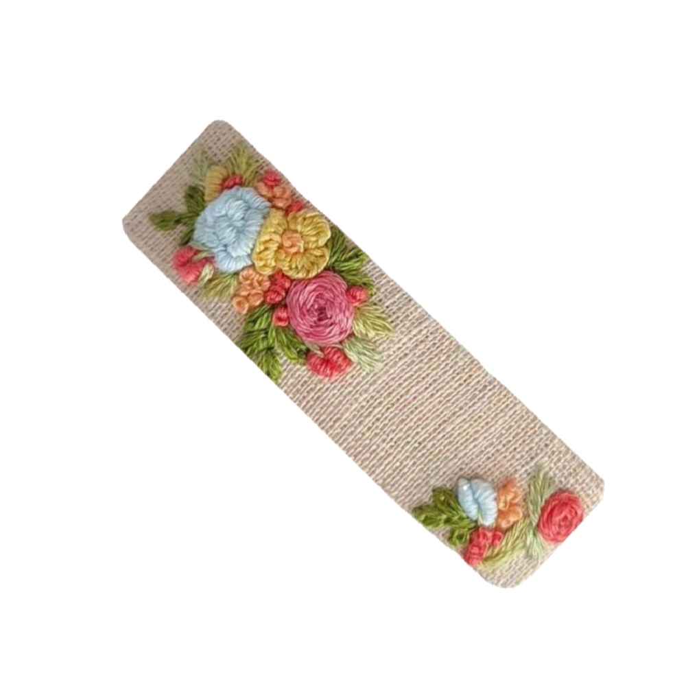 Snap Hair Clip Rectangular Shape with Flower Design (x2)