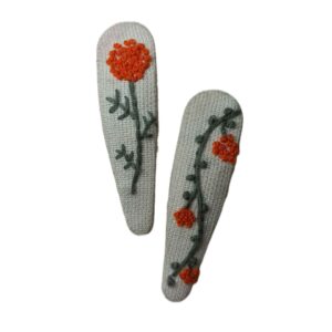 Snap Hair Clip Set Drop Shape with Flower Design