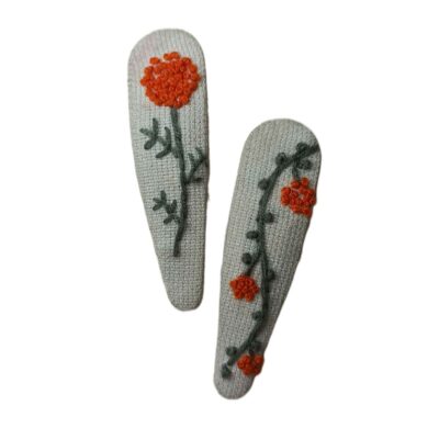 Cute Drop-Shaped Snap Hair Clips with Flower Design – Hand-Embroidered Cotton Hair Accessories