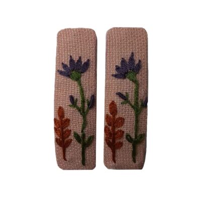 Cute Rectangular Snap Hair Clips with Flower Design – Hand-Embroidered Cotton Hair Accessories