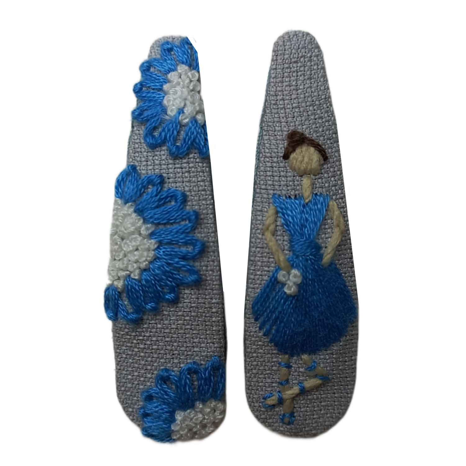 Snap Hair Clip Set with Hand-Embroidered Ballerina Girl Design