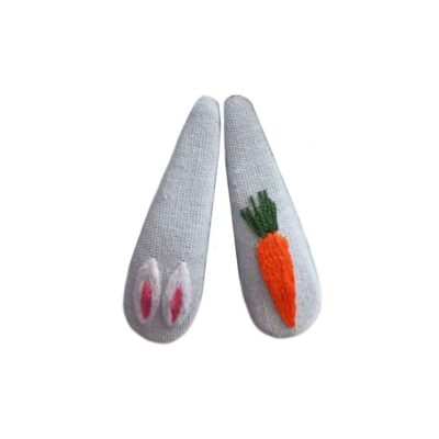 Cute Hand-Embroidered Carrot Snap Hair Clips – Cotton Hair Accessories for Girls