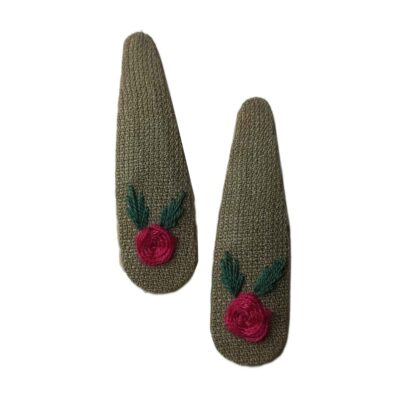 Cute Hand-Embroidered Flower Snap Hair Clips – Cotton Hair Accessories for Girls