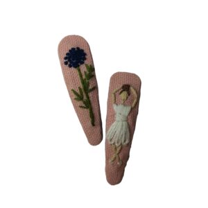 Snap Hair Clip Set with Hand-Embroidered Girl Design