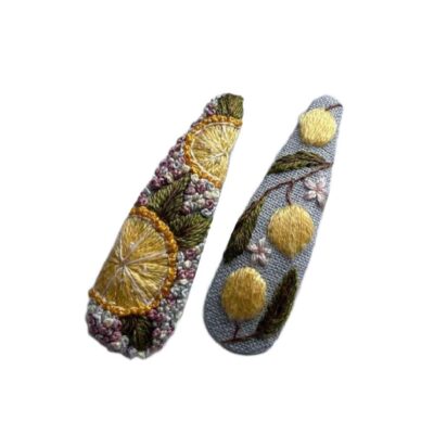 Cute Hand-Embroidered Lemon Snap Hair Clips – Cotton Hair Accessories for Girls