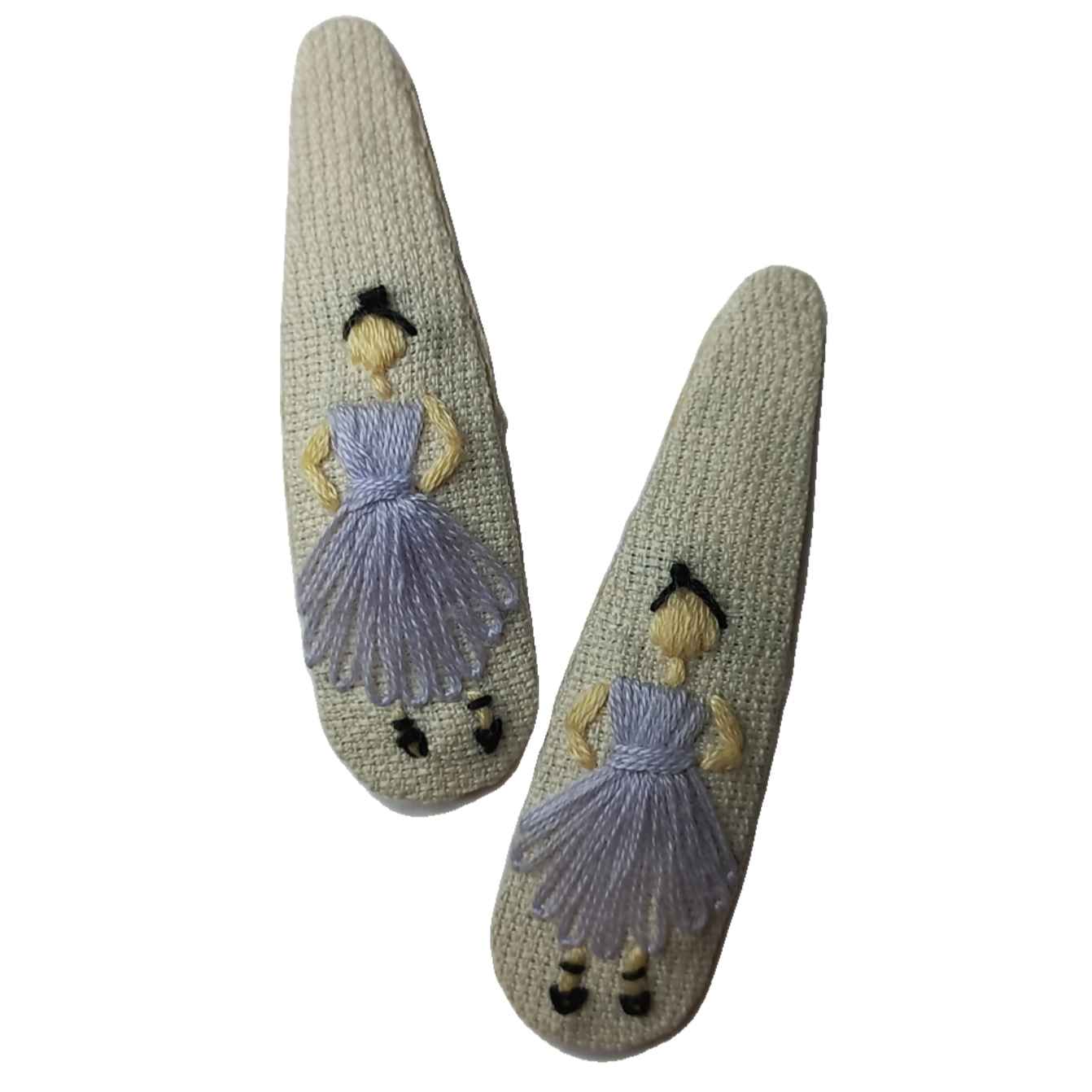 Snap Hair Clip Set with Hand-Embroidered Princess Design