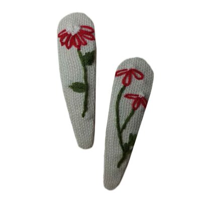 Cute Hand-Embroidered Red Chamomile Snap Hair Clips – Cotton Hair Accessories for Girls