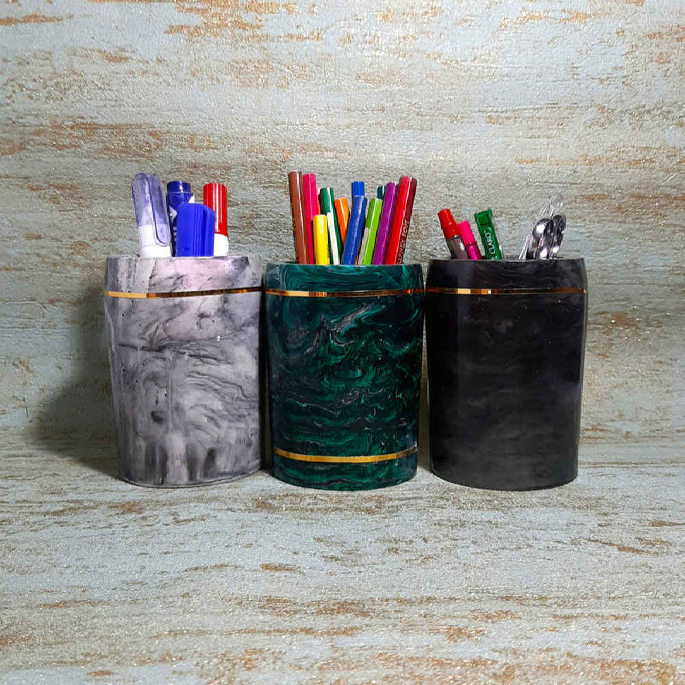 Rasa Design – Stone Pen Holder with Marble Effect for Minimalist Desks